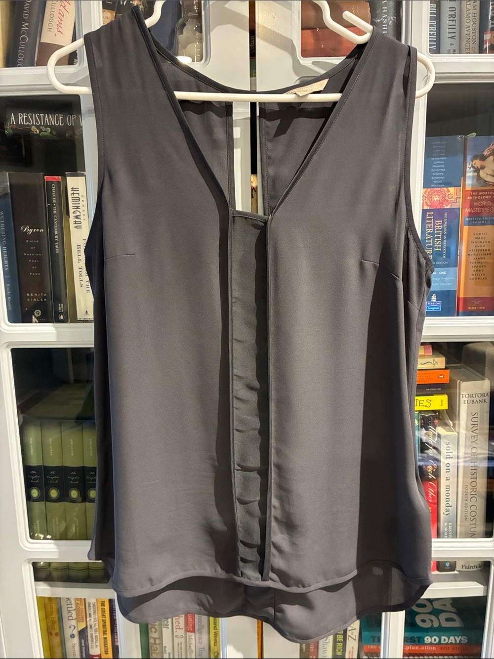 Banana Republic Charcoal Gray Ruffle-Front Sleeveless V-Neck Camisole